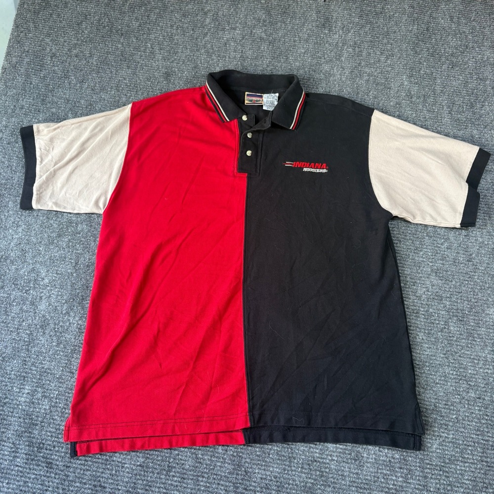 Red Oak Indiana Hoosiers Polo Shirt XL Red Black Colorblock Vintage NCAA 4117